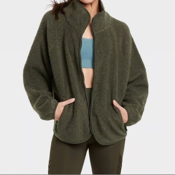 all in motion Jackets & Blazers - All in Motion Green Cropped Sherpa Jacket